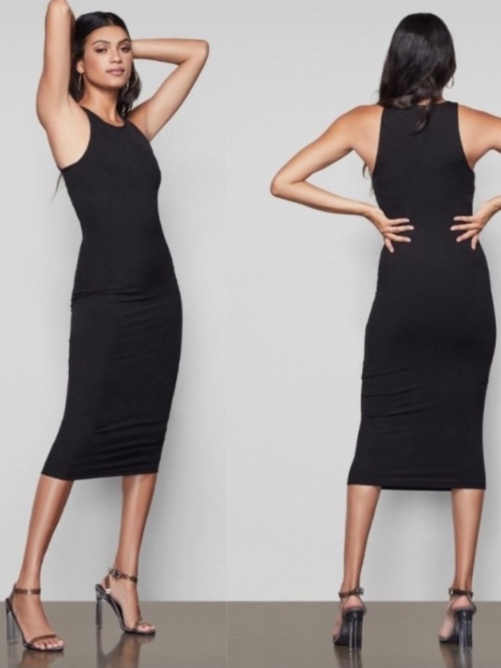 Good American Black Good Touch Ribbed Tank Bodycon Midi Dress